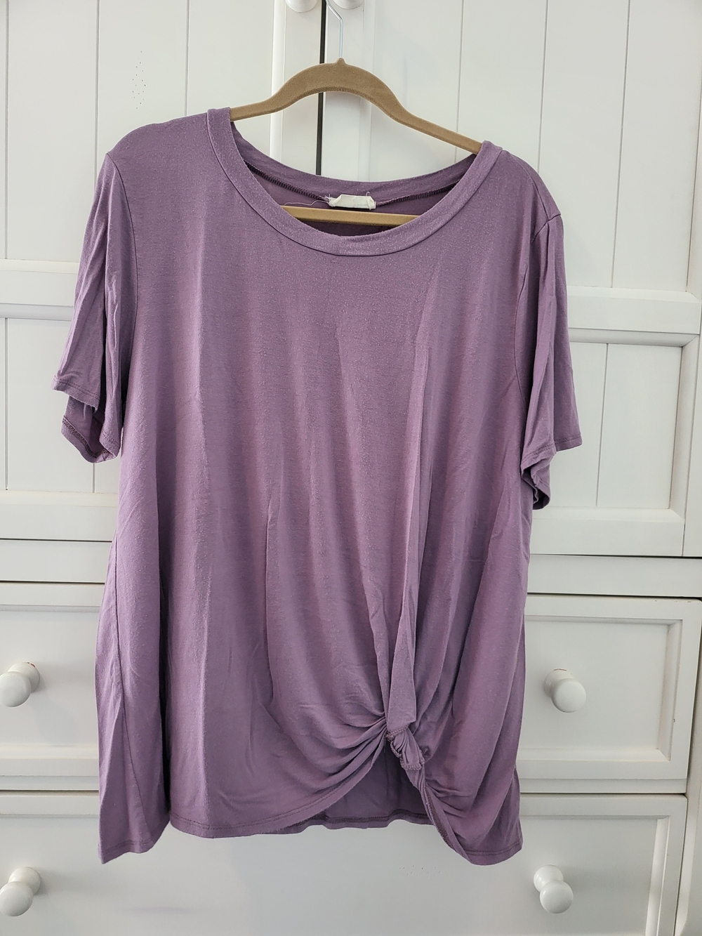French Pastry 2X Women's Lavender Short Sleeve Knot-Front Tee